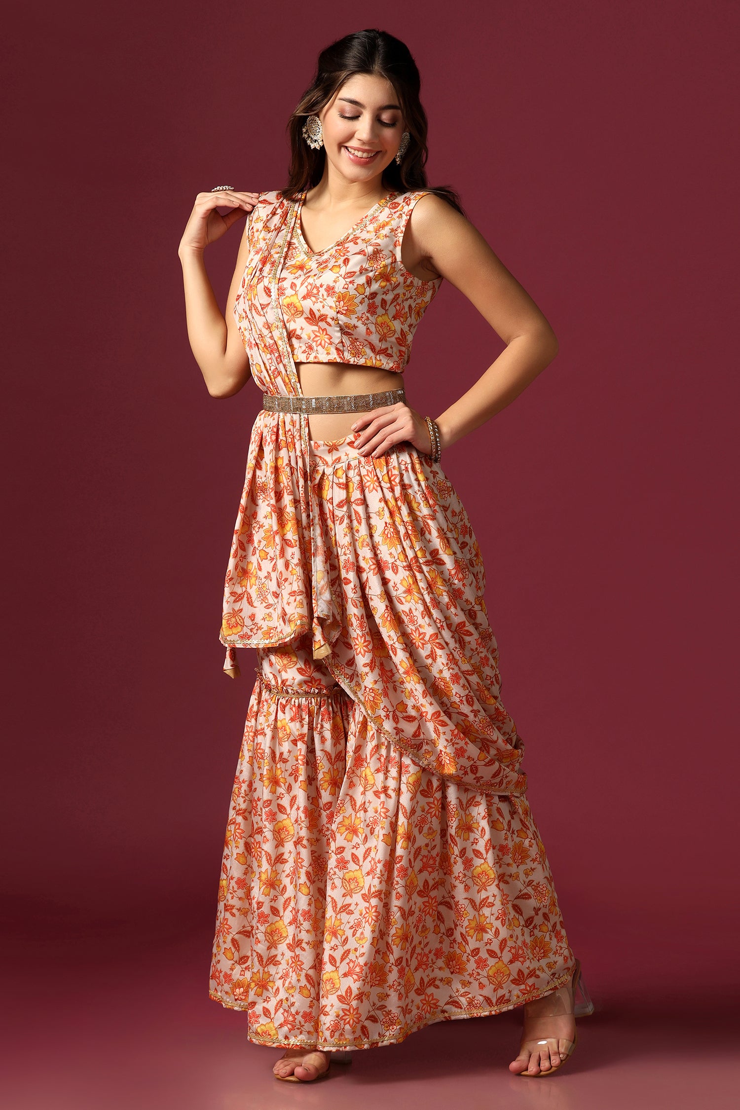 Golden Embroidery Cape and Sharara Pants – Bollywood Wardrobe